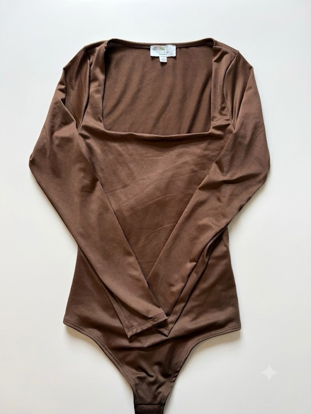Women's Brown Long Sleeve Square Neck Bodysuit